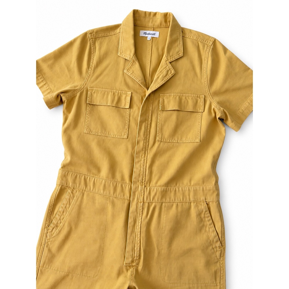 Madewell Womens Short Sleeve Cotton Twill Coverall Jumpsuit Mustard Yellow J1840